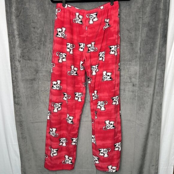 Hue Pajama Pants Medium Red Dog Cat‎ Fleece Soft - Picture 2 of 5